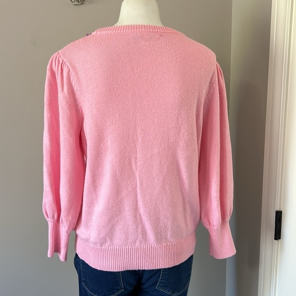 Lilly Pulitzer Ginny Pink Sequin Sweater blouson sleeves Crewneck Sz XL - Picture 7 of 11